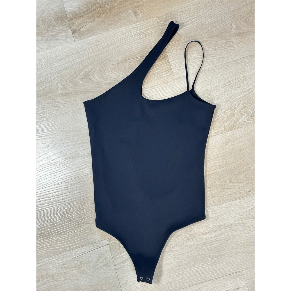 Abercrombie & Fitch Womens One Sleeve Asymmetrical Bodysuit Black Basic Layering